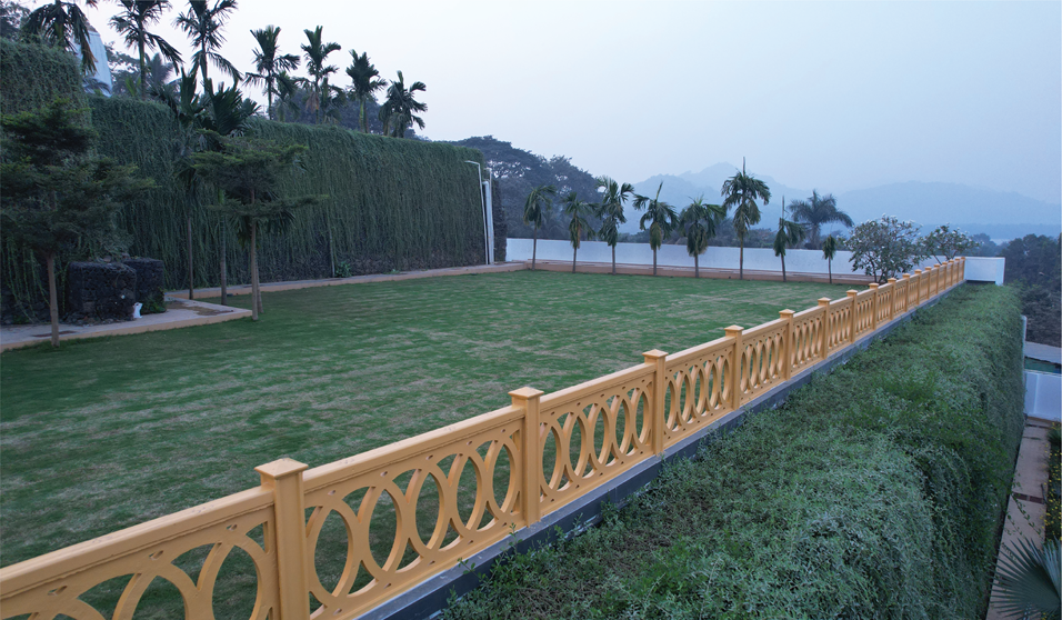 Upfront view of the sky deck lawn and deck lawn.